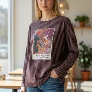 EUC VTG 80s/90s Express Compagnie Internationale 2 Stripe Art Patch Tunic Top!